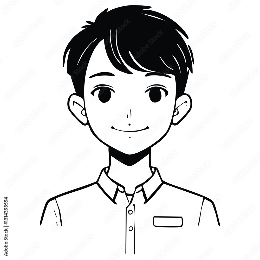 Hand-Drawn Ink Style Portrait of a Young Boy Hand-Drawn Ink Style Portrait of a Young Boy