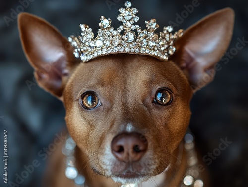 Regal canine portrait, A princely dog adorned with a sparkling crown