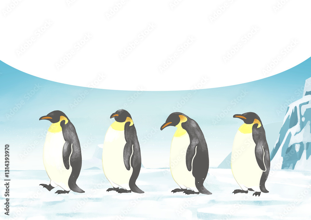 Fototapeta premium 南極 一列に並ぶペンギン 吹き出し2