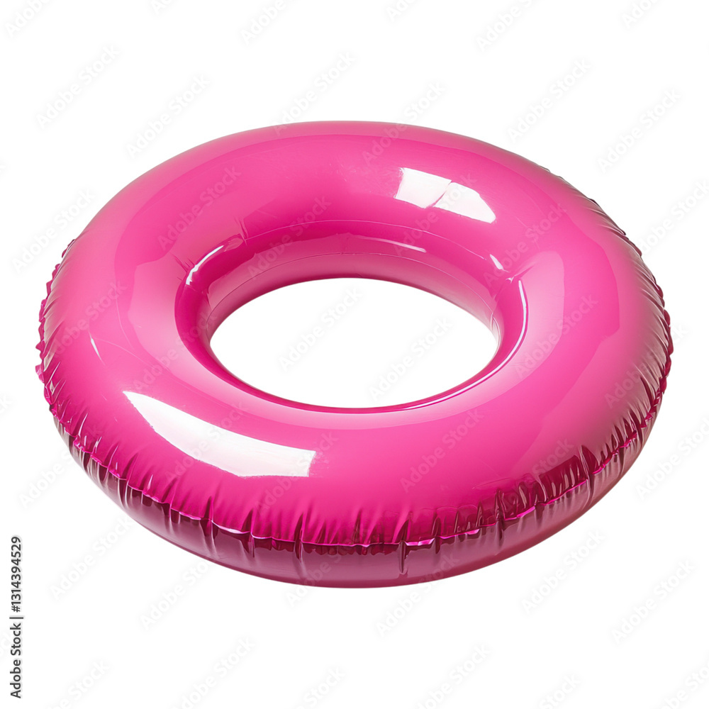 A bright pink inflatable swim ring with a smooth surface and circular shape.