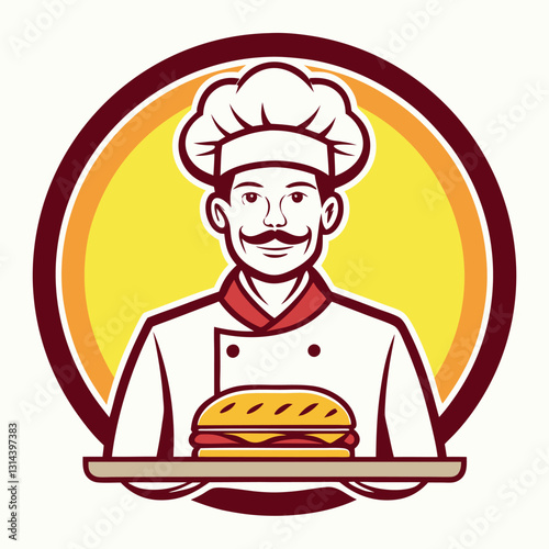 A savory logo-with-a-chef-holding a snack.