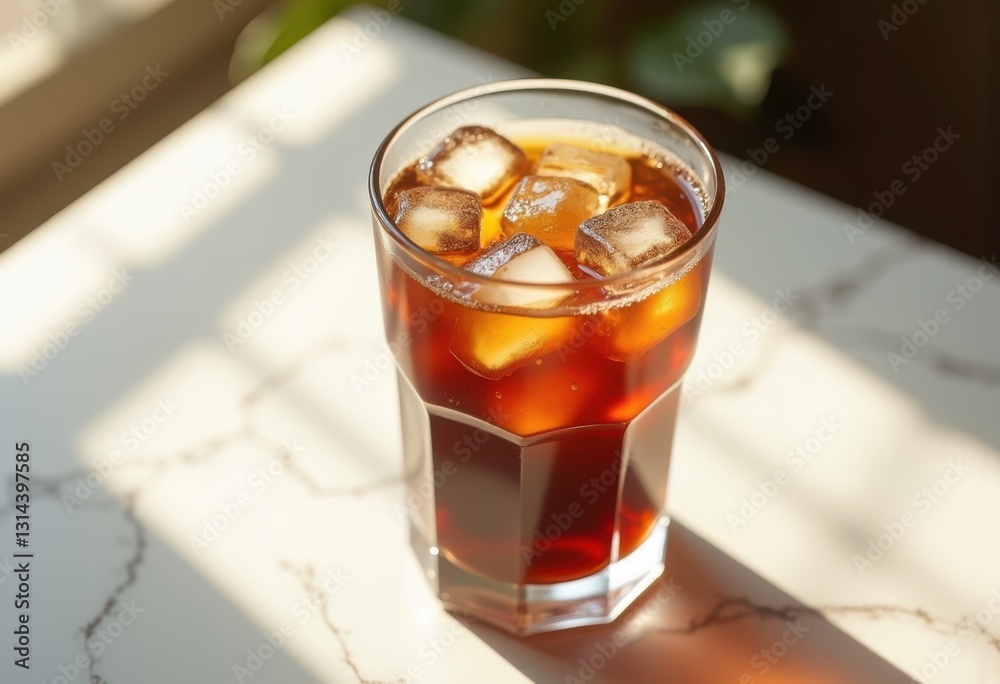 sleek glass refreshing iced coffee overflowing ice cubes bright background capturing crisp invigorating beverage experience, cold, brew, chilled, drink sleek glass refreshing iced coffee overflowing ice cubes bright background capturing crisp invigorating beverage experience, cold, brew, chilled, drink
