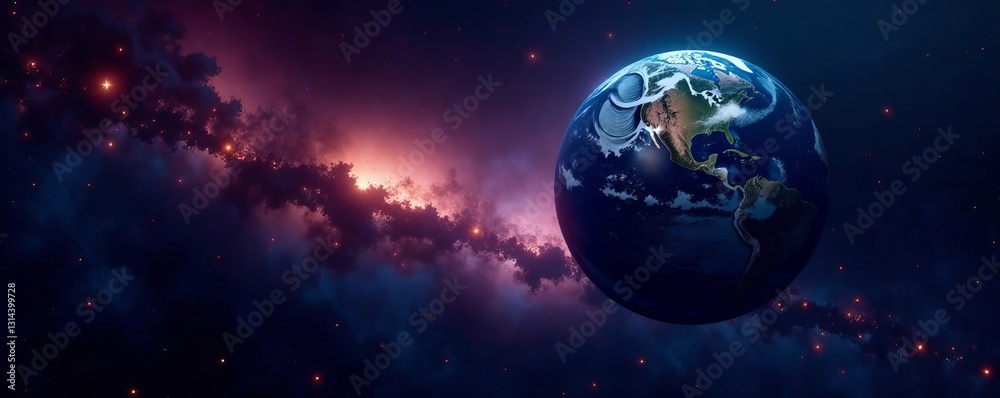 Obraz premium Earth in outer space with stars and galaxies in the background, earth, night sky, space