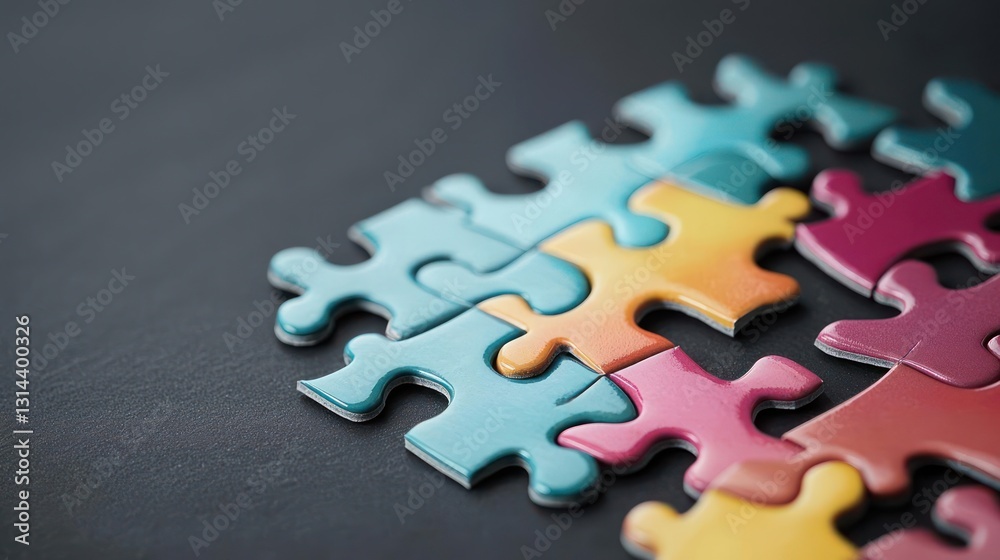 Obraz premium Interlocking Puzzle Pieces on a Dark Surface Illustrating Problem Solving And Teamwork