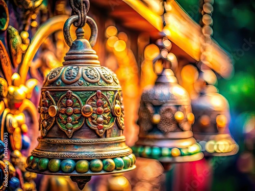Vintage Thai Bell Close-Up, Antique Jingle, Decorative Metal
