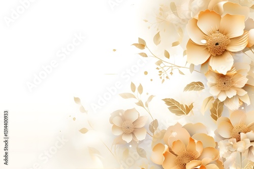 Luxurious Golden Floral Background with Roses and Peonies in Line Art Design