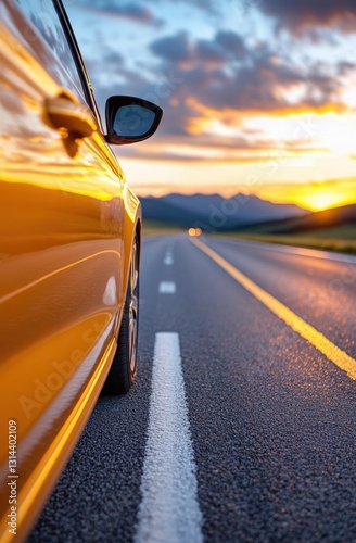 Scenic drive at sunset mountain road photography open road side view adventure and freedom photo