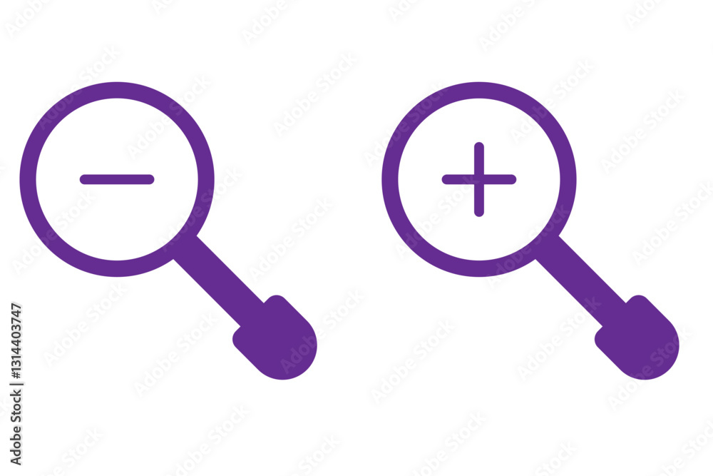 magnifier zoom in, zoom out symbol icon. vector illustration