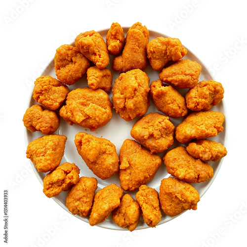 A plate full of crispy chicken nuggets, isolated on a transparent background. 