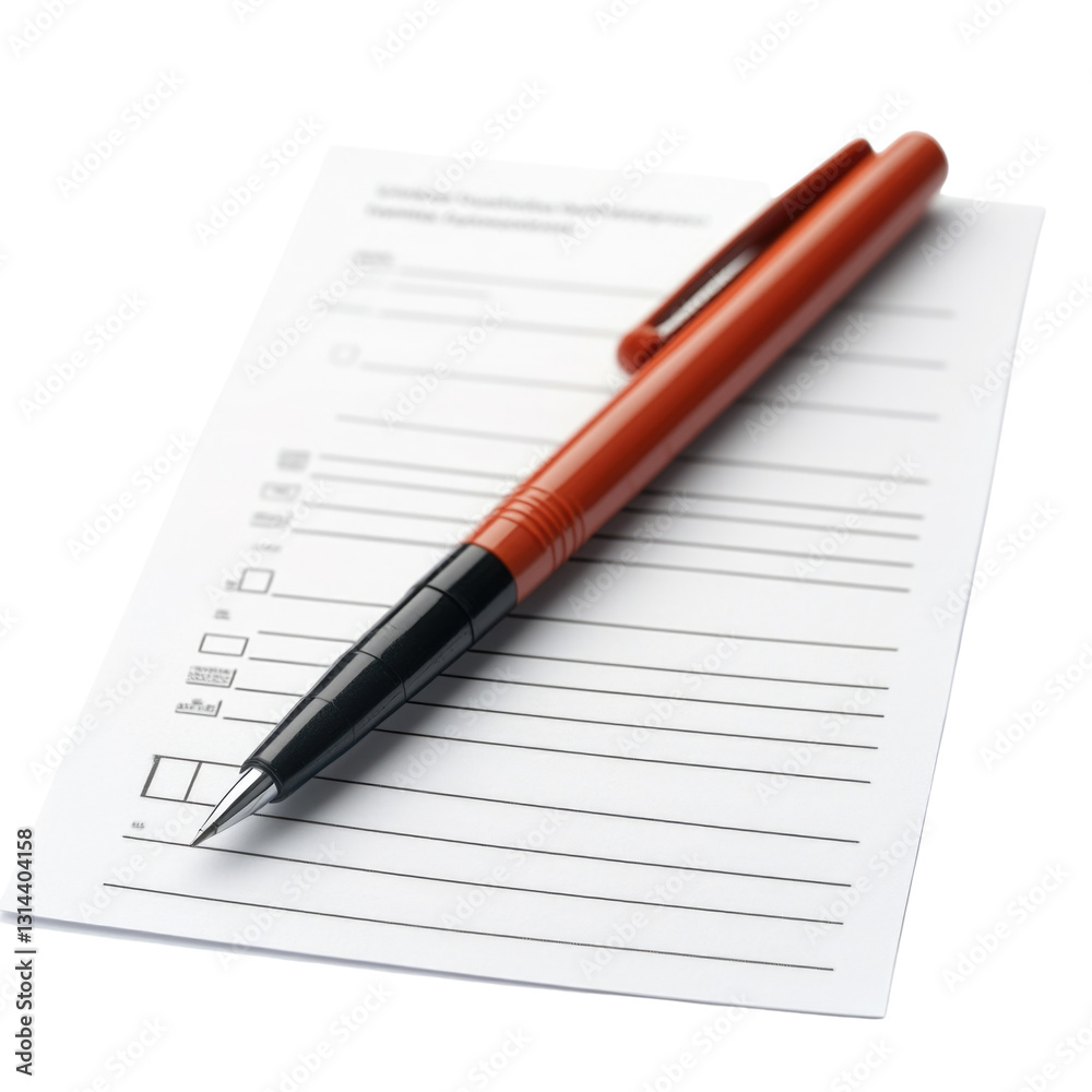 Red pen resting on a blank checklist with lines for tasks and notes isolated on transparent background, cutout png Red pen resting on a blank checklist with lines for tasks and notes isolated on transparent background, cutout png