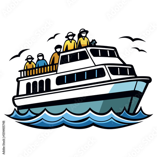 A silhouette-of-a-ferry-boat-with-passengers.