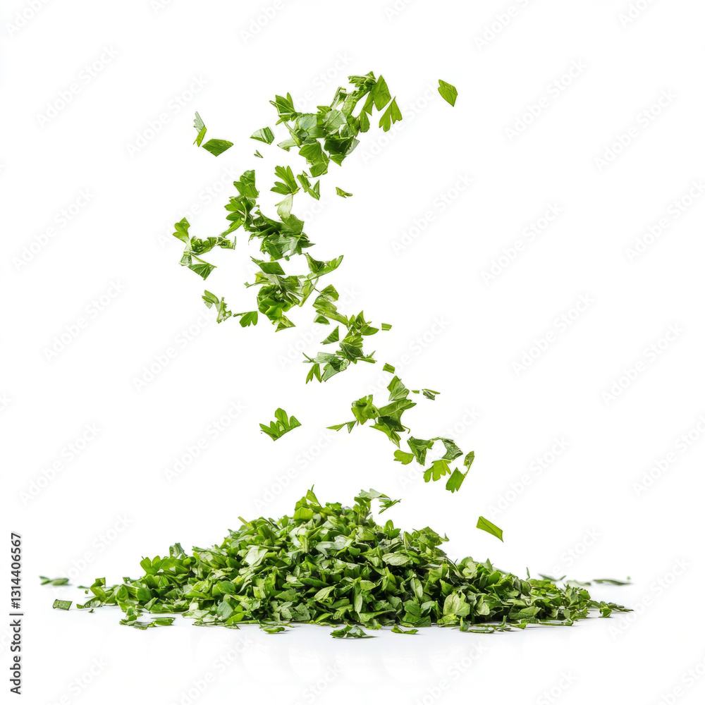 a pinch of parsley spices dropping from the upper side a pinch of parsley spices dropping from the upper side
