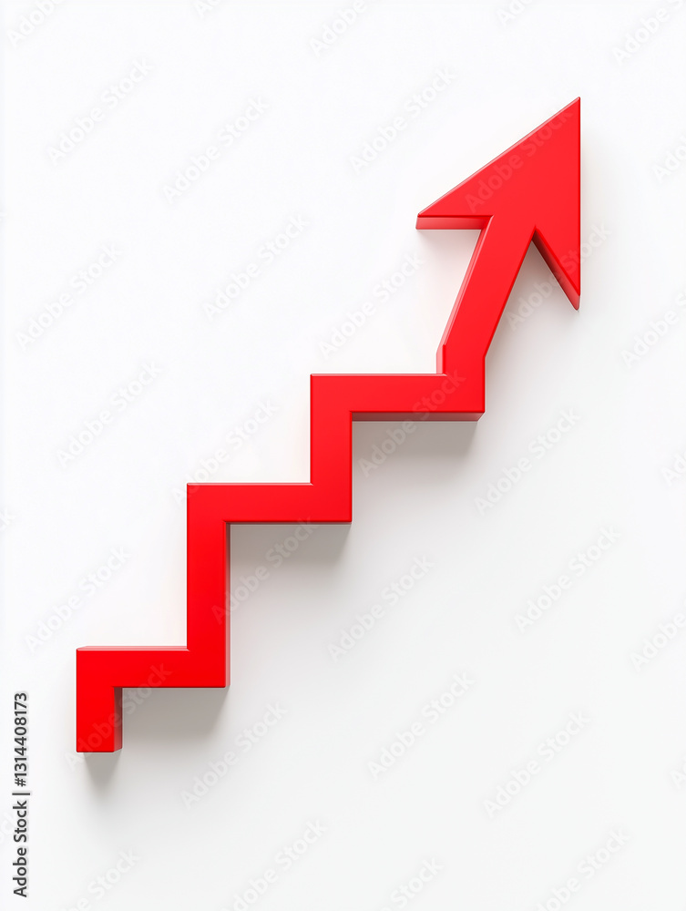 An illustration of a red arrow on a white background with a staircase rushing up, symbolizing the success or growth of a business An illustration of a red arrow on a white background with a staircase rushing up, symbolizing the success or growth of a business