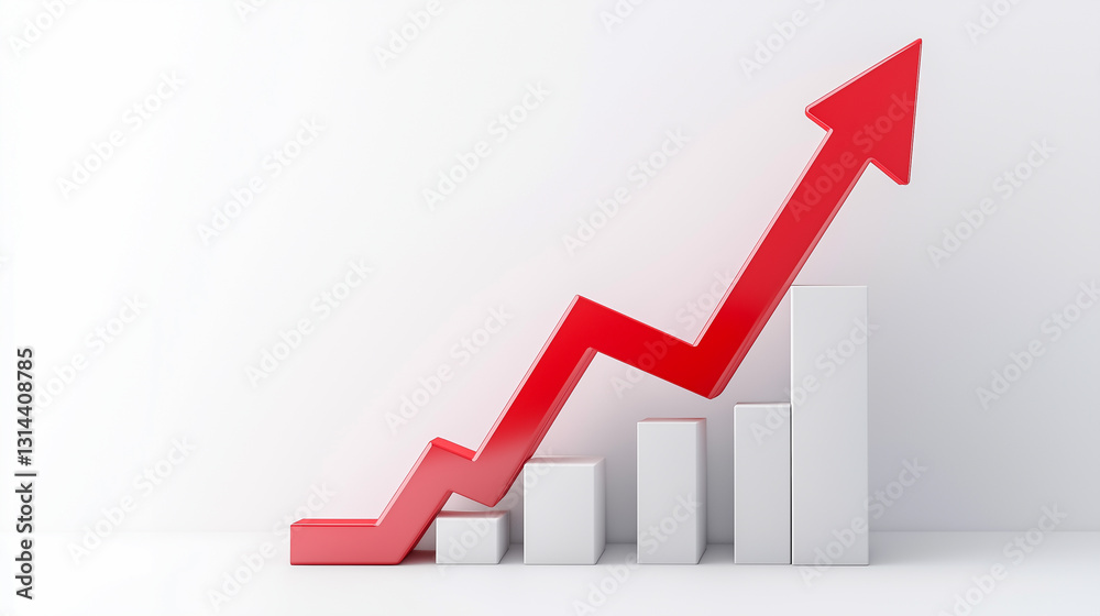 An illustration of a red arrow on a white background with a staircase rushing up, symbolizing the success or growth of a business An illustration of a red arrow on a white background with a staircase rushing up, symbolizing the success or growth of a business