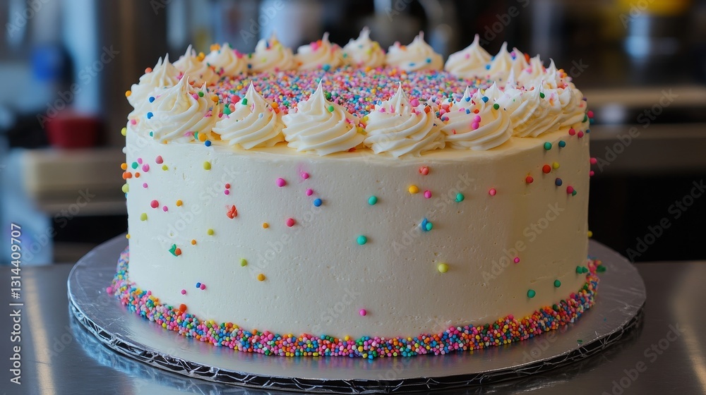 Funfetti Cake: Vanilla cake with sprinkles baked in, topped with funfetti frosting and additional sprinkles for a playful touch. Funfetti Cake: Vanilla cake with sprinkles baked in, topped with funfetti frosting and additional sprinkles for a playful touch.