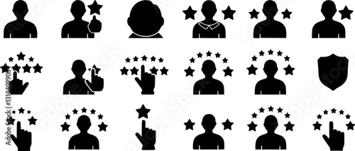 Five stars from customers set icons, rating signs, customer reviews sign, rating service, good client satisfaction, user experience best customer feedback concept – stock vector