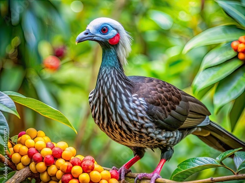White-fronted Piping-Guan: Exotic Bird Fruit Feast, Gourmet Food Photography photo