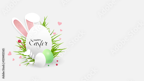 Easter Bunny Egg with Pastel Flowers – Cute Spring Illustration for Blog Articles and Web Design