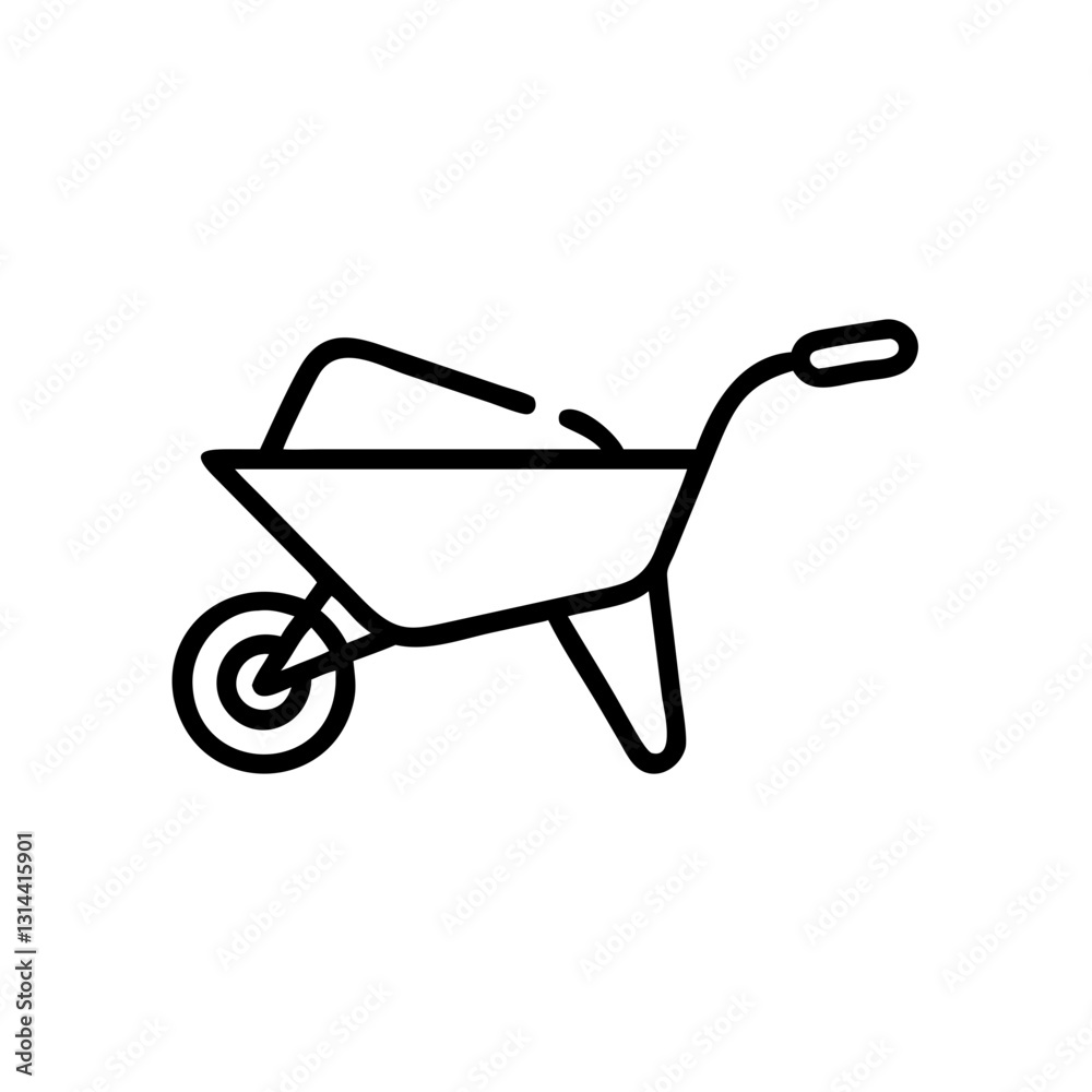 Outline icon of a wheelbarrow for construction and gardening Outline icon of a wheelbarrow for construction and gardening