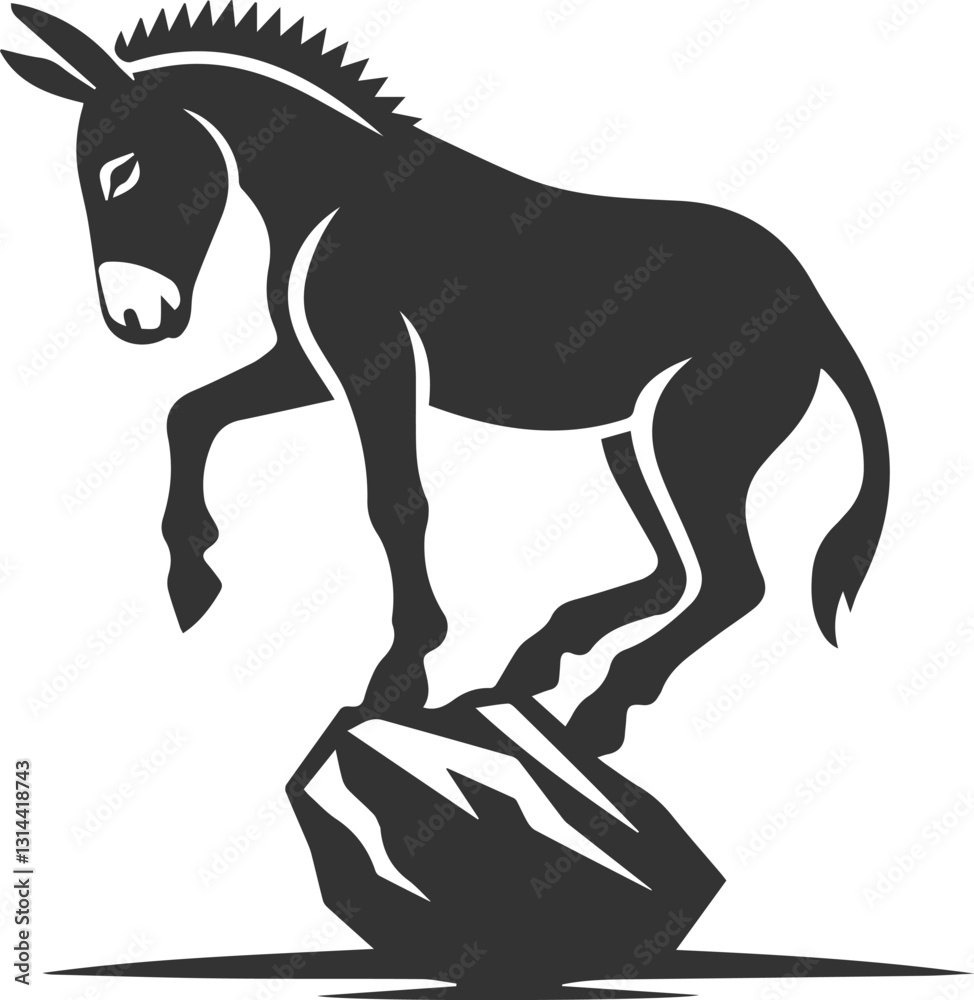 Obraz premium Donkey balancing on a small rock vector silhouette animal design