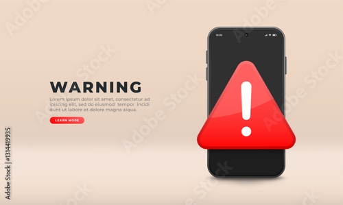 Mobile phone fraud or malfunction warning banner, vector illustration. Protecting your device from threats. Smartphone with red warning sign.