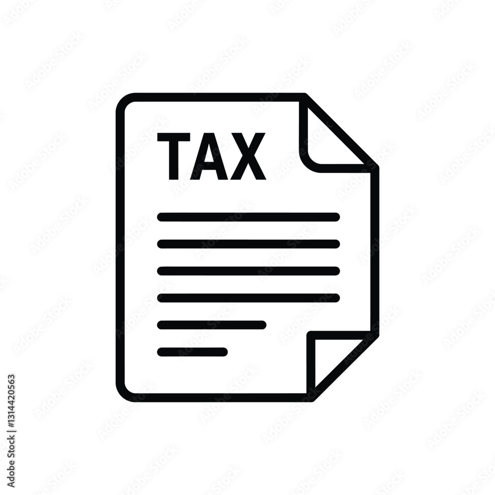Black-and-white tax document vector icon for financial content Black-and-white tax document vector icon for financial content