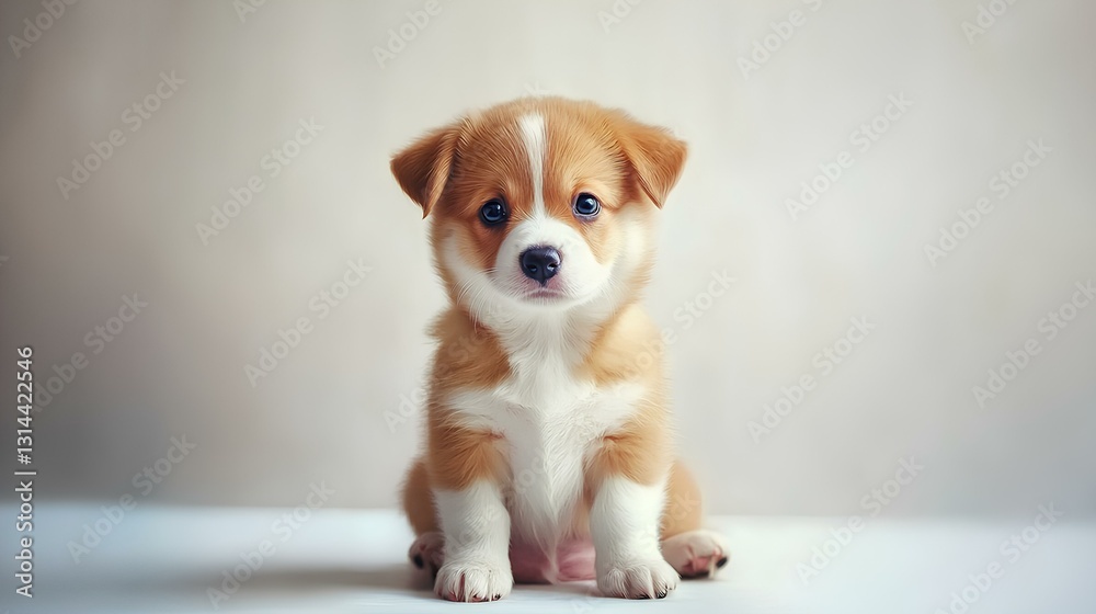 Adorable corgi dog puppy sitting, isolated on white background