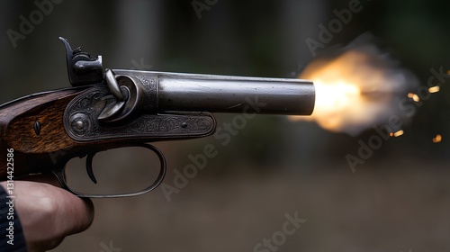 Obraz na płótnie a closeup of a flintlock pistol firing w salonie