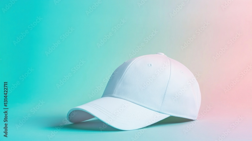 Fototapeta premium Simple white baseball cap on a gradient backdrop