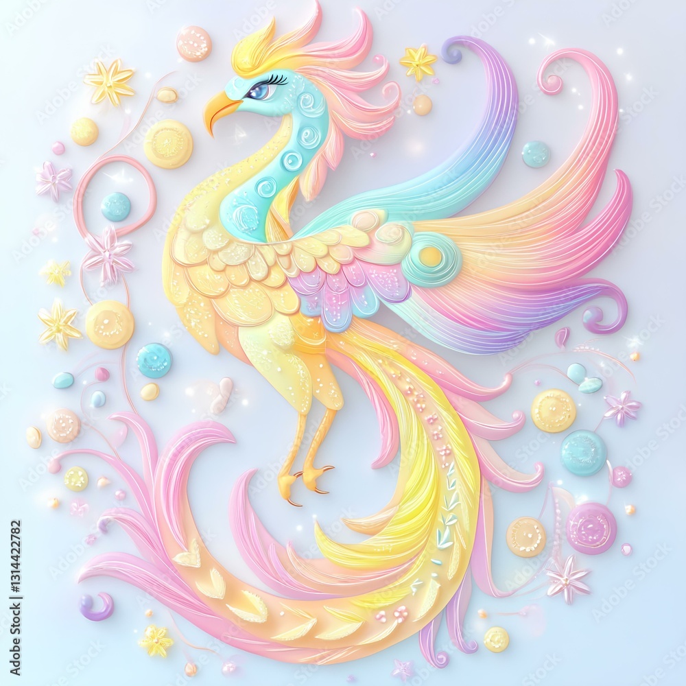 A big phoenix with a long tail and feets