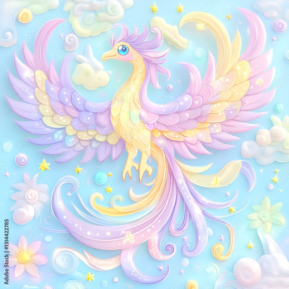 A big phoenix with a long tail and feets