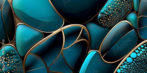 Obraz na płótnie abstract background featuring pebbles in shades of teal and dark blue, There are three large goose warm stones, with gold accents, arranged to form the shape of rocks stacked on top of each other w salonie