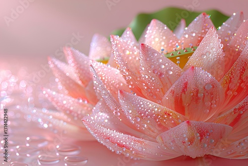 Obraz na płótnie translucence minimalist half watermelon in simple pink background full of water drops, Lotus flower and lotus leaf, frosted glass blur covered w salonie