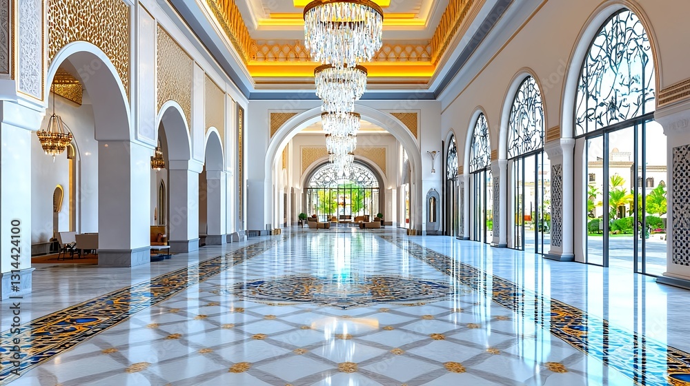 Fototapeta premium Luxurious Hotel Lobby Interior Design - Luxury Travel: The image ev.