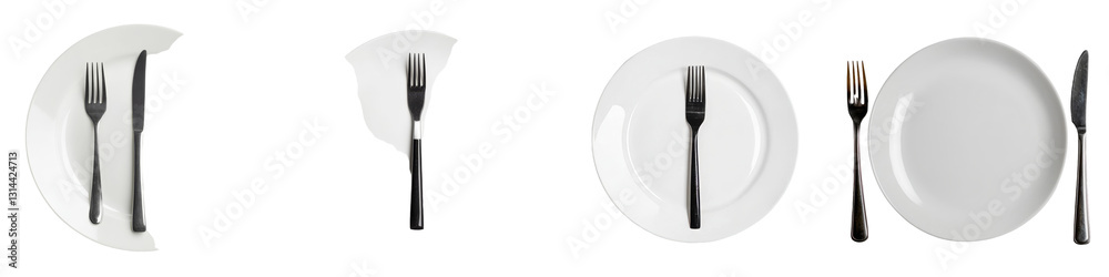 An empty plate made of beige material is shown with a fork on one side and a knife on the other, all on a transparent background, in png An empty plate made of beige material is shown with a fork on one side and a knife on the other, all on a transparent background, in png