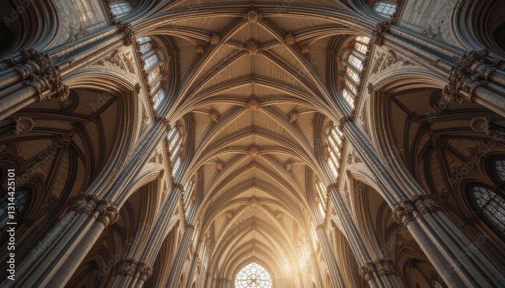 Fototapeta premium Majestic Gothic Cathedral Interior Architecture Sunlight Through High Windows