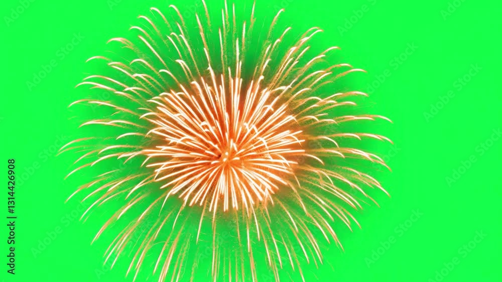 Vibrant fireworks animation, transparent 4K video, green screen