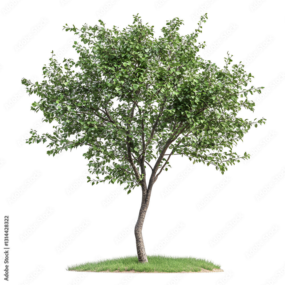 Obraz premium Isolated Green Leafy Tree, Lush Foliage, Spring Blossoms, Natural Plant, 3D Render, Detailed Branche