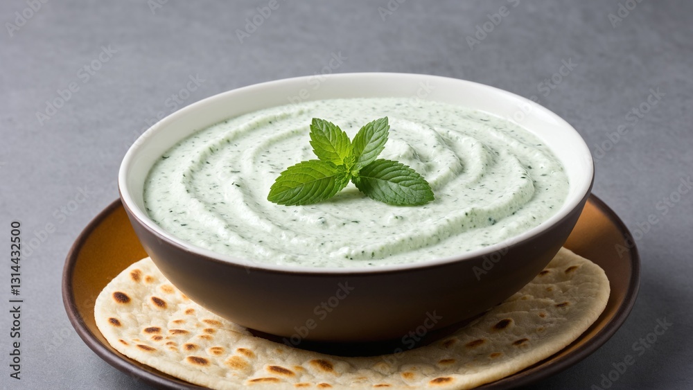 Warm Minty Dip on Inviting Brown Plate Warm Minty Dip on Inviting Brown Plate
