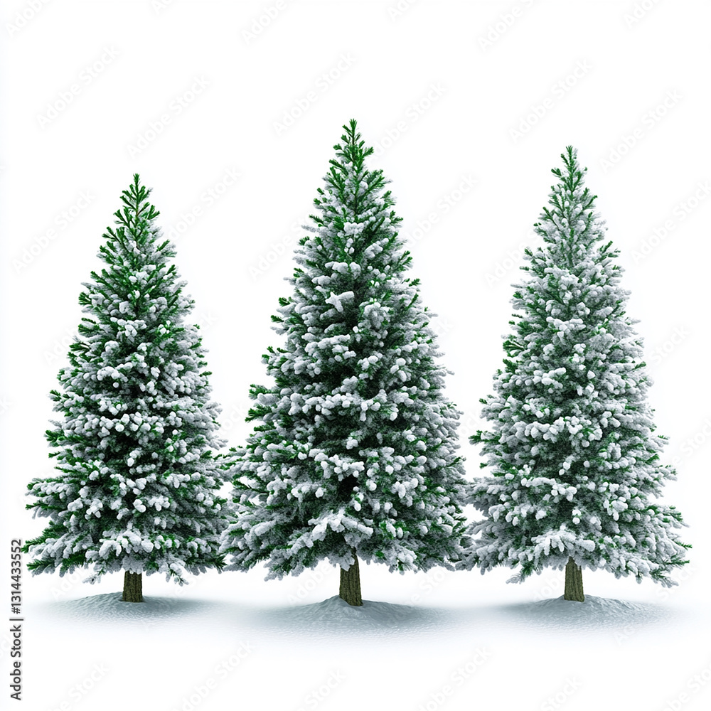 Fototapeta premium Three snow covered evergreen trees winter forest scene beautiful nature image perfect for holiday cards and winter themed