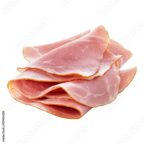 A stack of thinly sliced ham, showcasing its delicate texture and pink hue, ideal for various culinary uses.