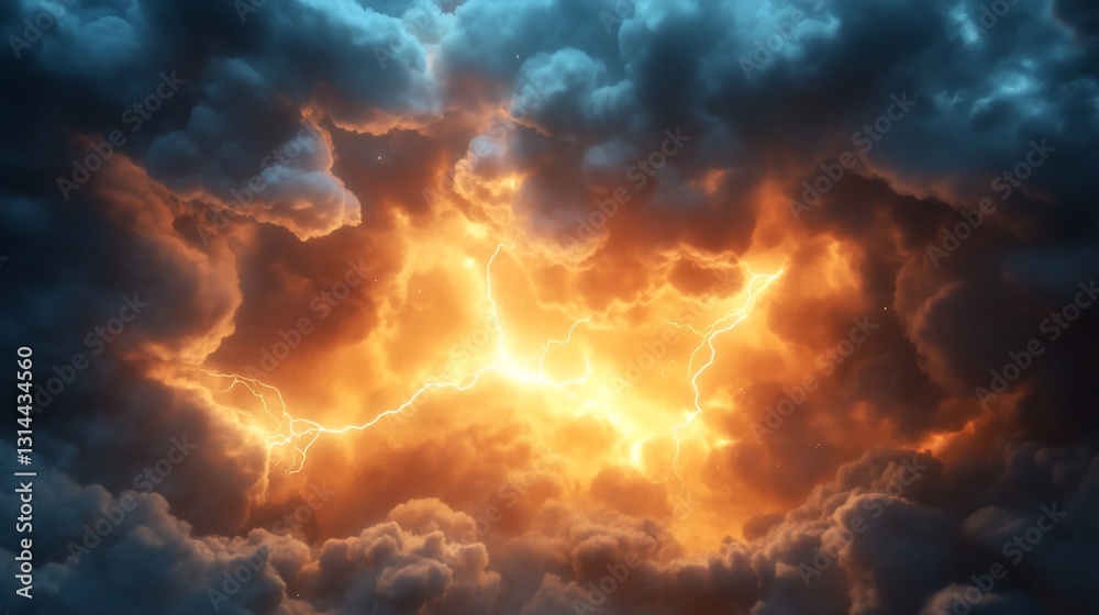 Fiery Lightning Storm Rages in Dark Clouds Fiery Lightning Storm Rages in Dark Clouds