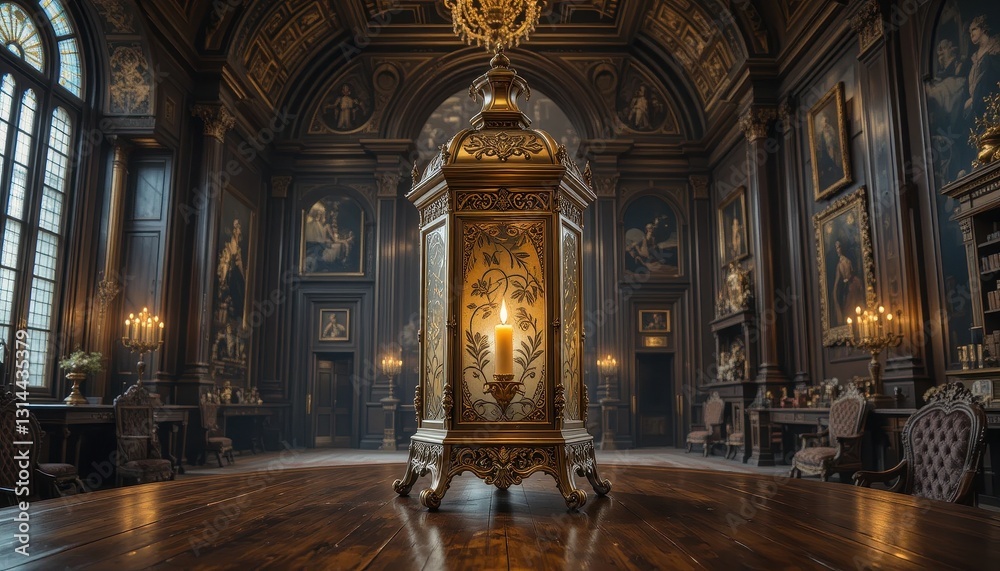 Fototapeta premium Elegant Ornate Lantern Candlelight in Grand Antique Palace Hall