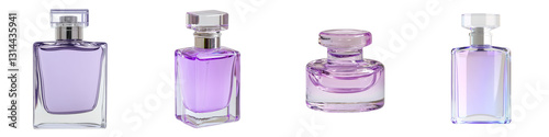 With its elegant design and clear cap, this purple perfume bottle is an ideal container for exclusive fragrances, isolated on a transparent background and available in png