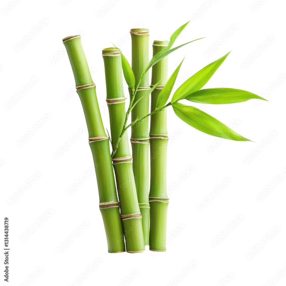 Obraz premium Fresh green bamboo stalks with leaves on a transparent background