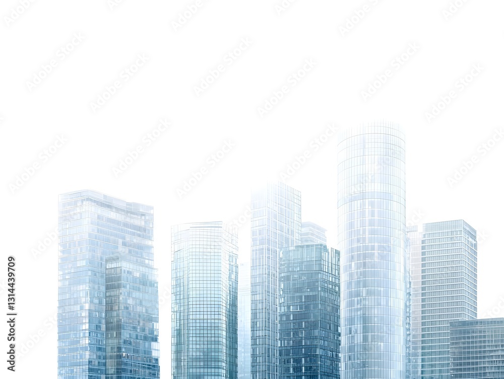 Fototapeta premium Elegant Minimalist City Skyline with Glass High Rise Buildings on White Background