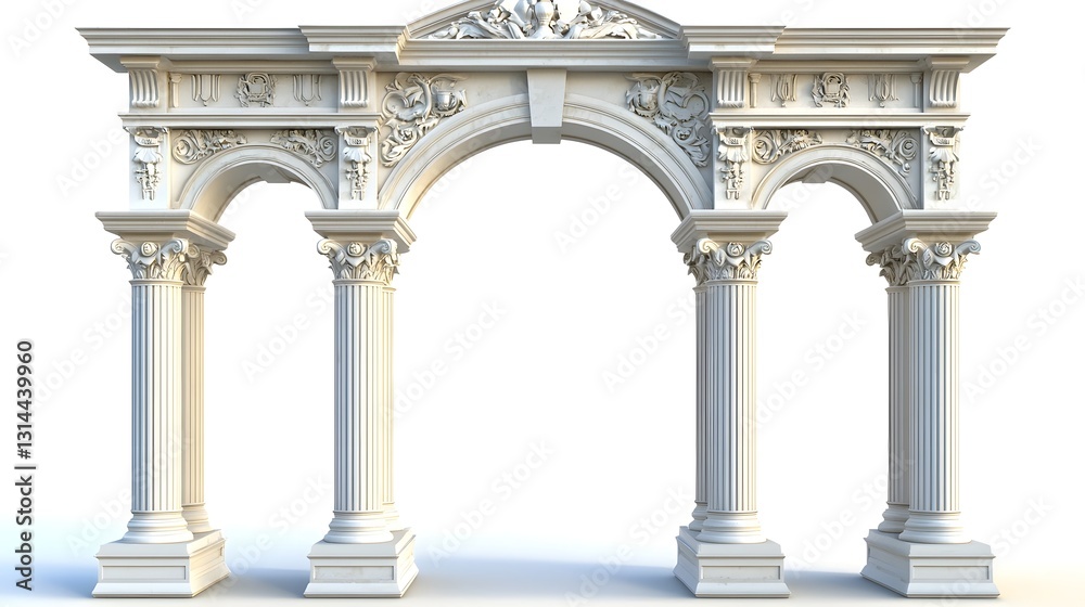 Monumental Greek Archway with Ornate Columns and Friezes in a Clean Studio Composition Monumental Greek Archway with Ornate Columns and Friezes in a Clean Studio Composition