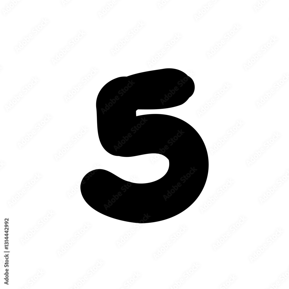 Bold digit number five 5. Black font symbol in hand drawn doodle style. Vector illustration isolated on white background. For menu, presentation, branding, font, education, math. Bold digit number five 5. Black font symbol in hand drawn doodle style. Vector illustration isolated on white background. For menu, presentation, branding, font, education, math.