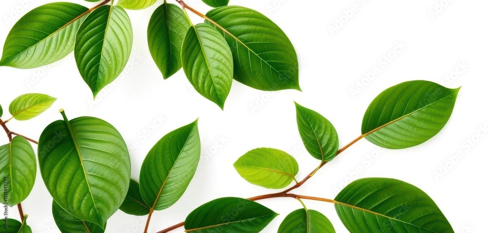 Lush green leaves, vibrant textures, isolated on pure white, image, closeup Lush green leaves, vibrant textures, isolated on pure white, image, closeup