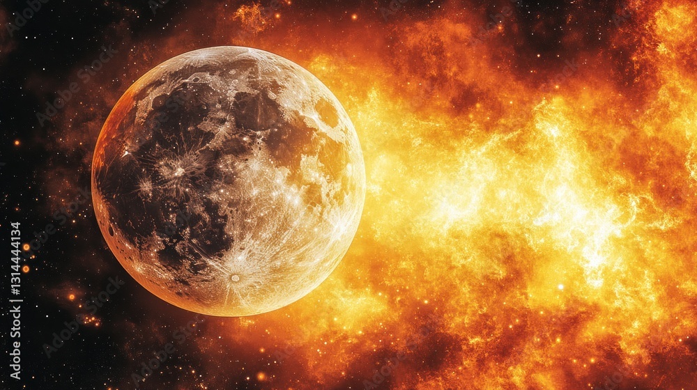 Obraz premium Fiery Planet Nebula Space Background